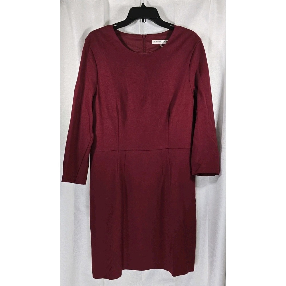 Trina Turk Womens Burgundy Gold Button Sheath Dress 3/4 Sleeve Size 14